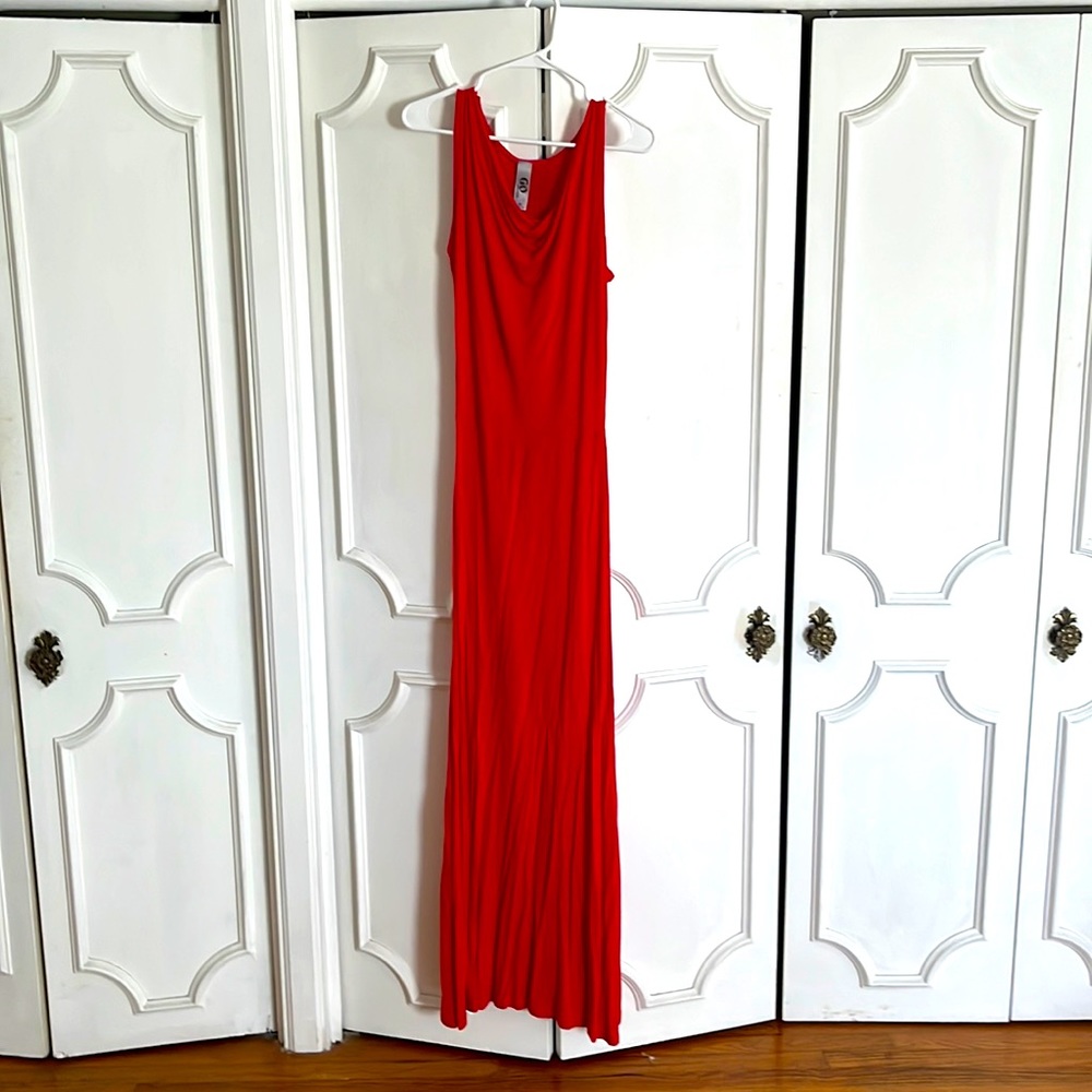 Red Cowl Neck Maxi Dress